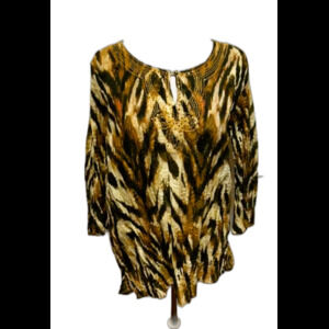 Brown Animal Print 3/4 Sleeve Blouse - Size Medium